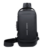 Men's Sleek Anti-theft PU Leather Crossbody Bag - USB Charging, Stylish Print & Zip Closure 4109